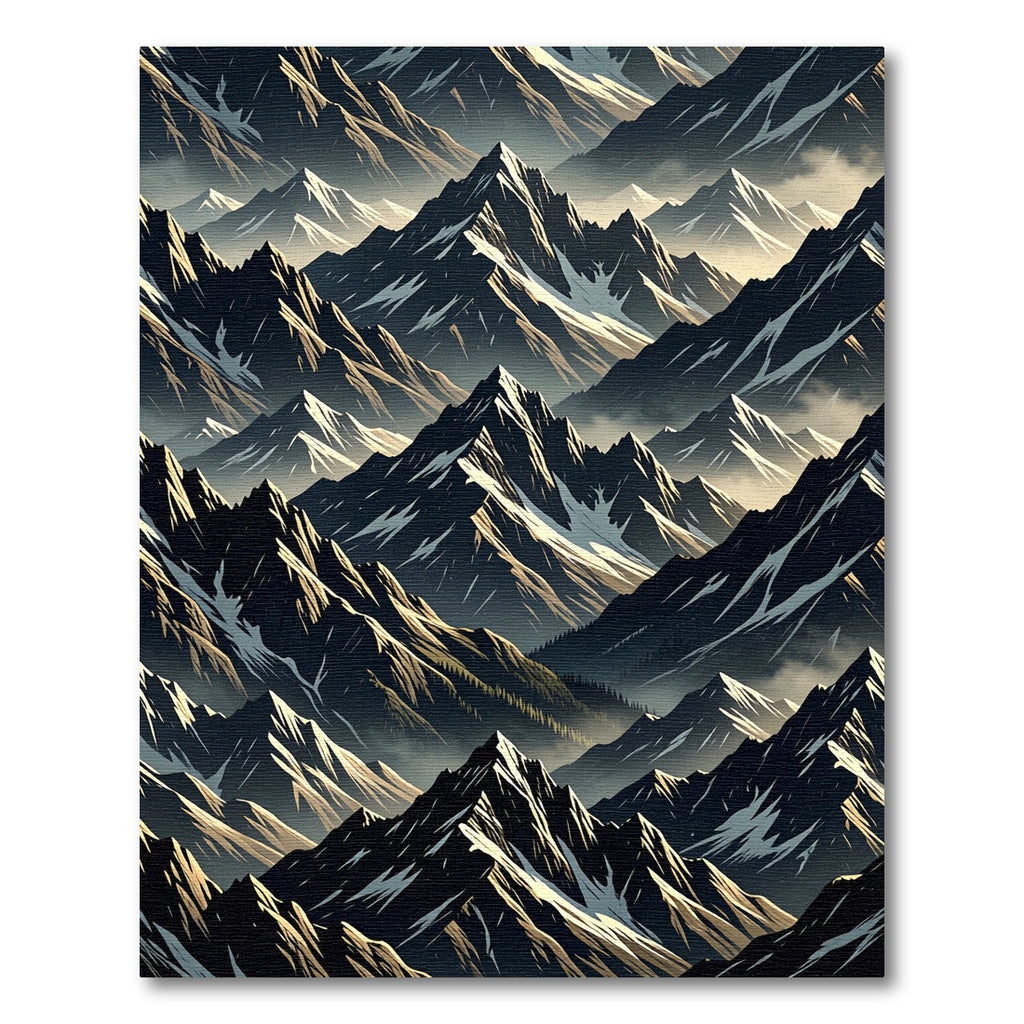 Jagged Peaks Dark Forest Landscape Rug