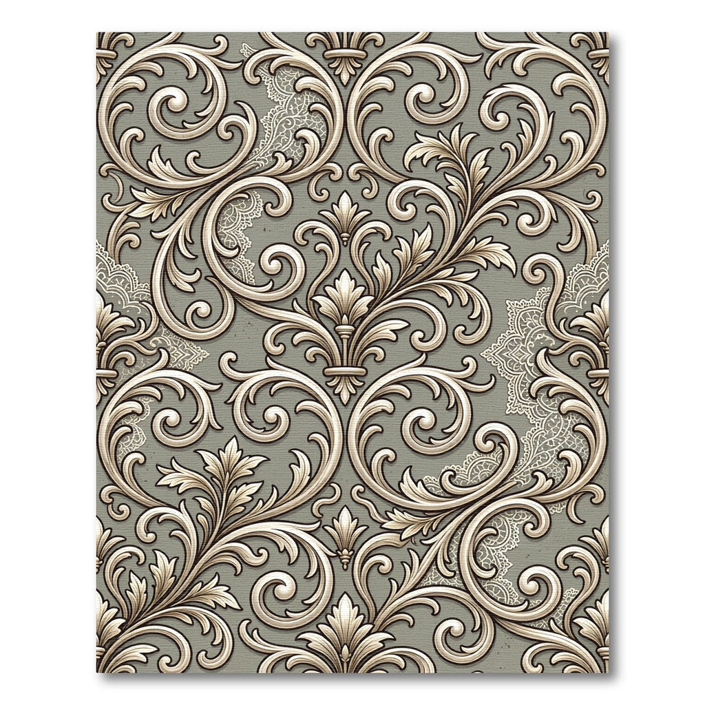 Ornate Gray Scroll Lace Rug