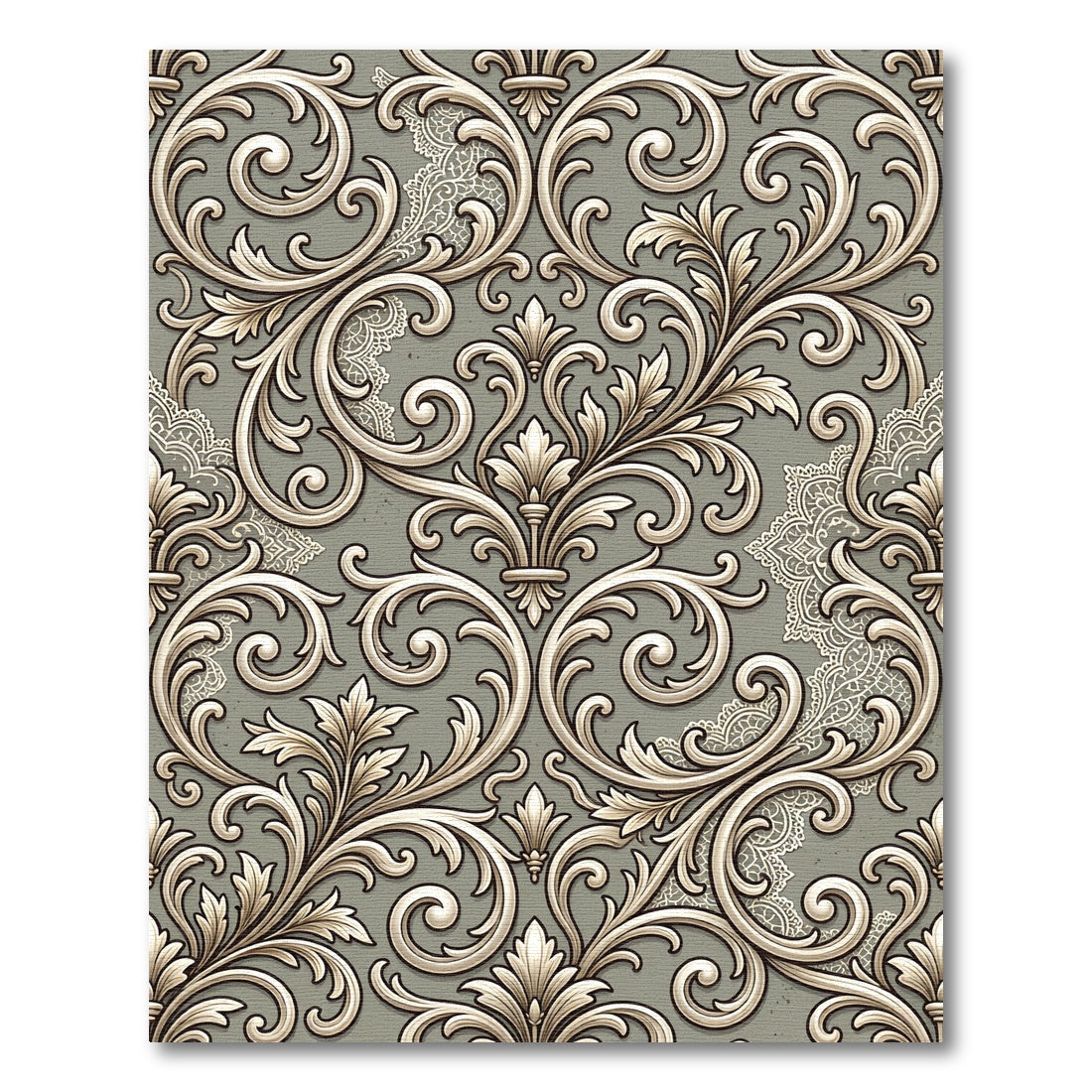 Ornate Gray Scroll Lace Rug