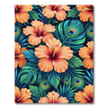 Orange Hibiscus Peacock Feather Tropical Floral Rug