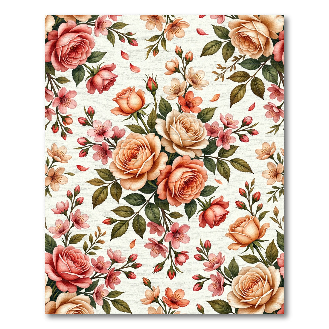 Elegant Peach Rose Floral Garden Rug