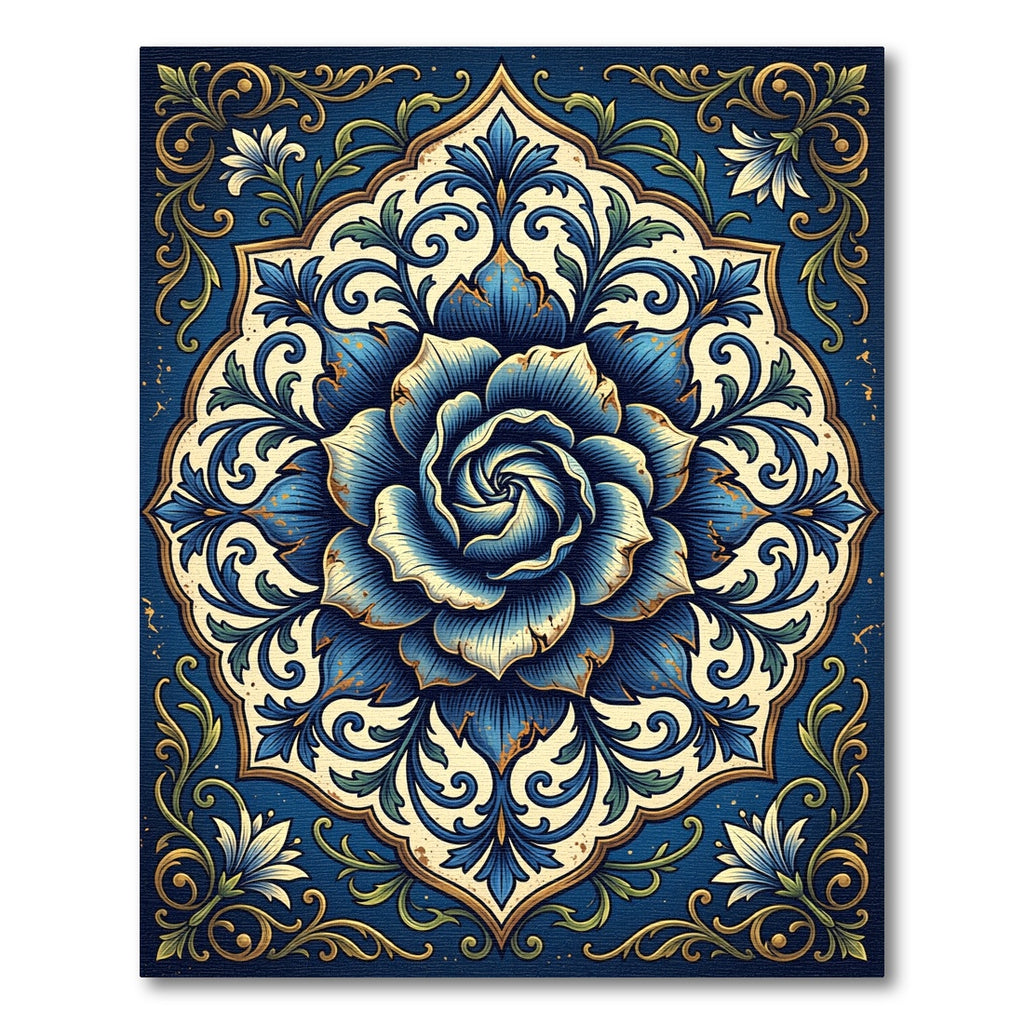 Ornate Blue Floral Medallion Blossom Rug