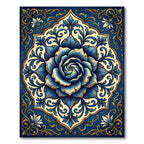Ornate Blue Floral Medallion Blossom Rug
