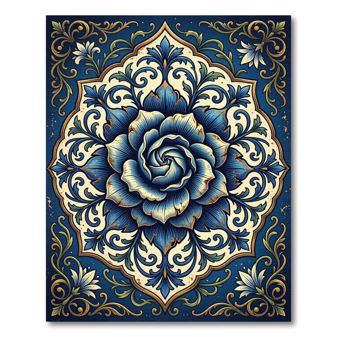 Ornate Blue Floral Medallion Blossom Rug