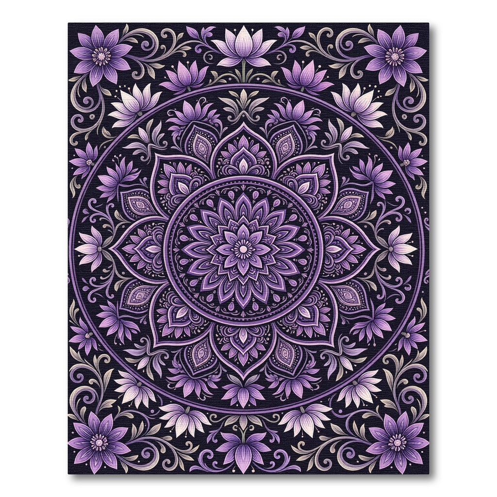 Elegant Purple Lotus Floral Mandala Rug