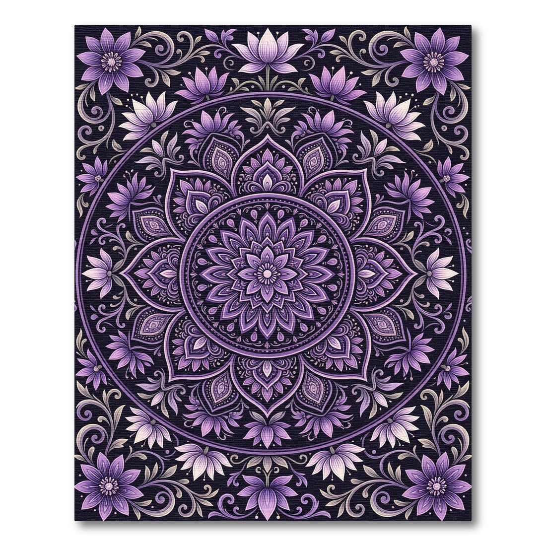 Elegant Purple Lotus Floral Mandala Rug