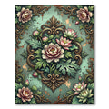 Ornate Sage Floral Peony Damask Rug