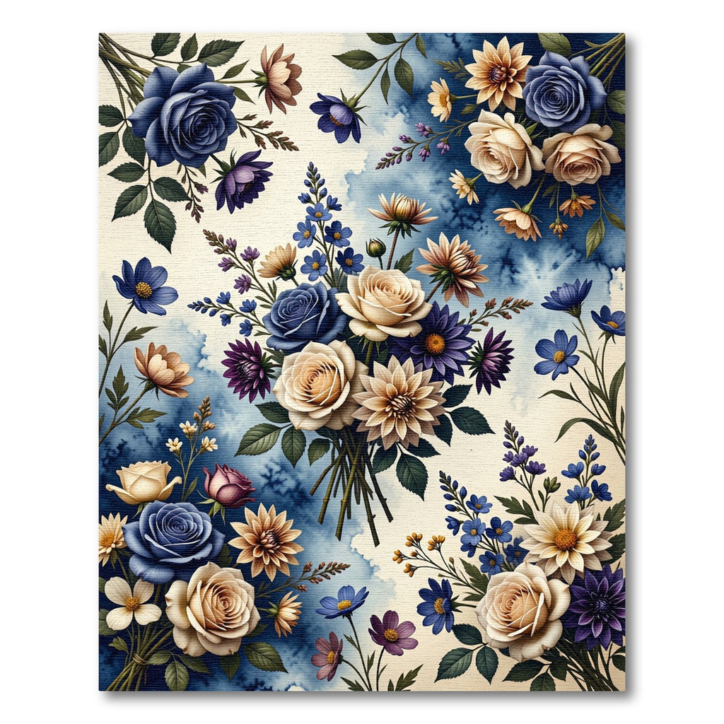 Romantic Blue Beige Floral Collage Rug