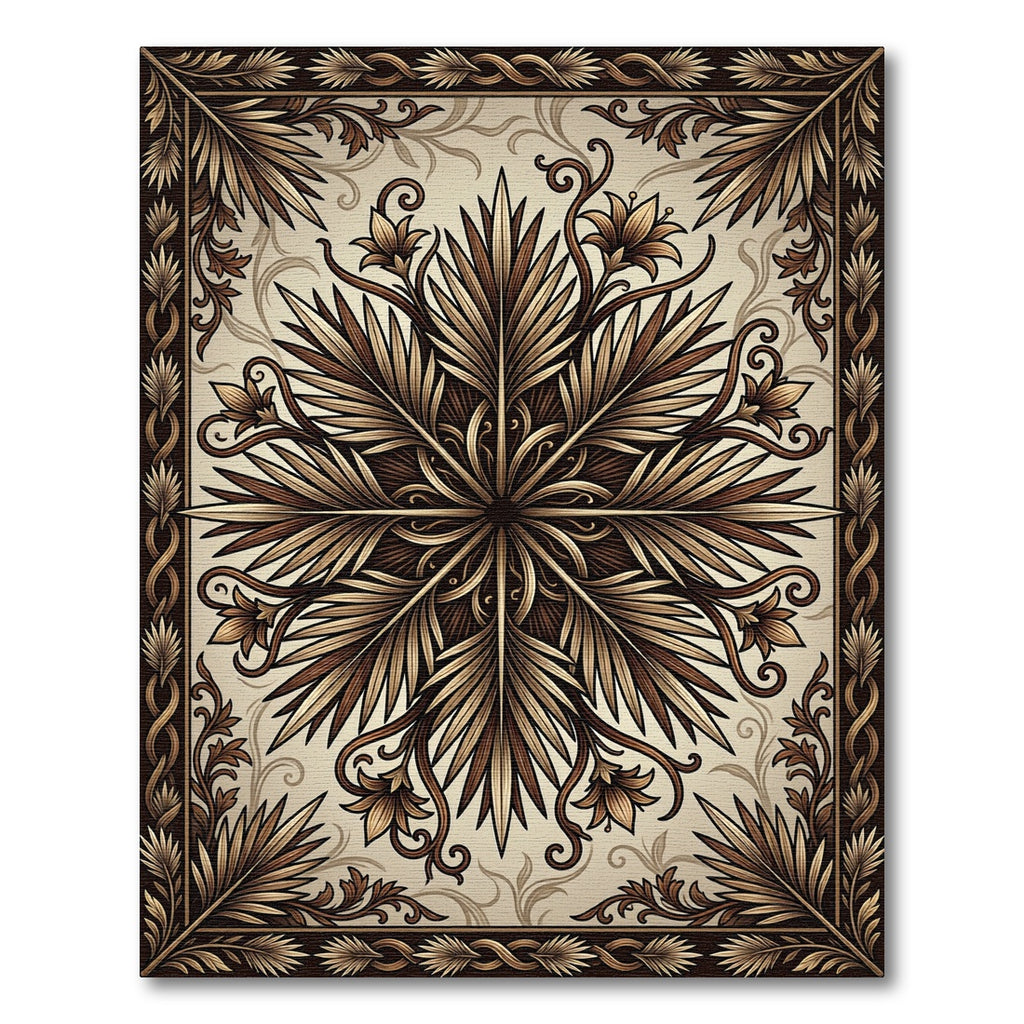 Elegant Bronze Botanical Symmetry Medallion Rug