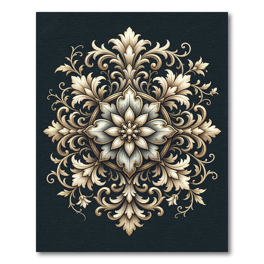 Ornate Cream Floral Filigree Medallion Rug