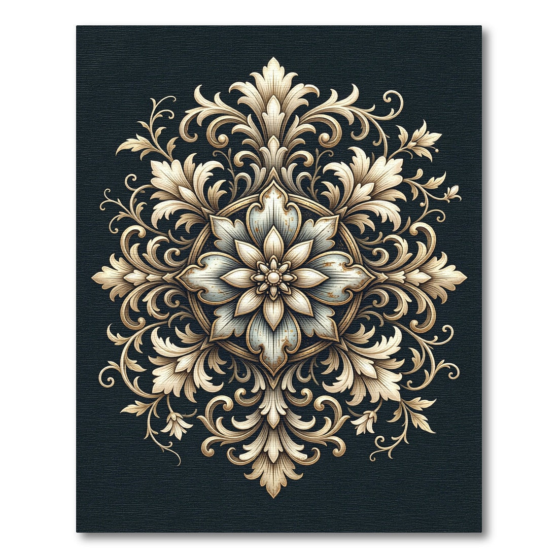 Ornate Cream Floral Filigree Medallion Rug