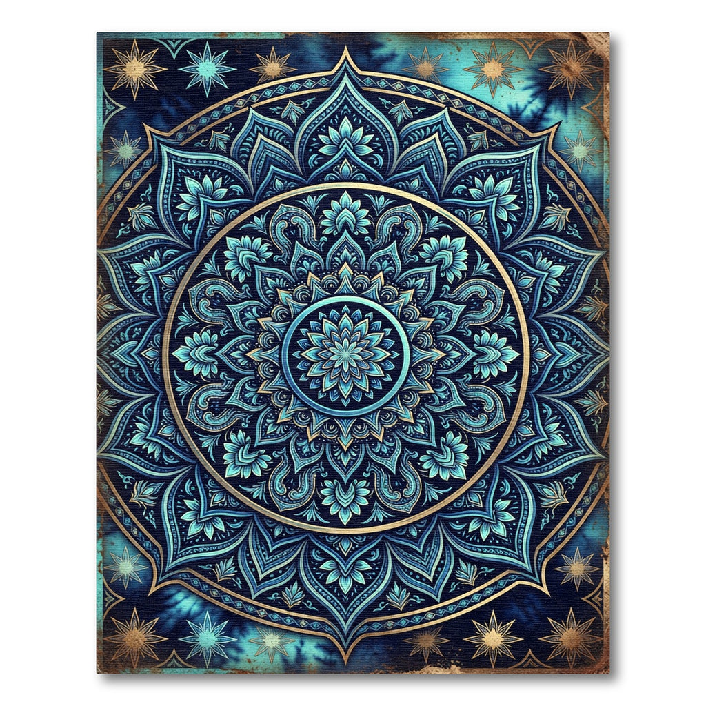 Deep Blue Golden Mandala Floral Rug