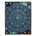 Deep Blue Golden Mandala Floral Rug