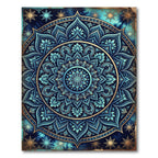 Deep Blue Golden Mandala Floral Rug