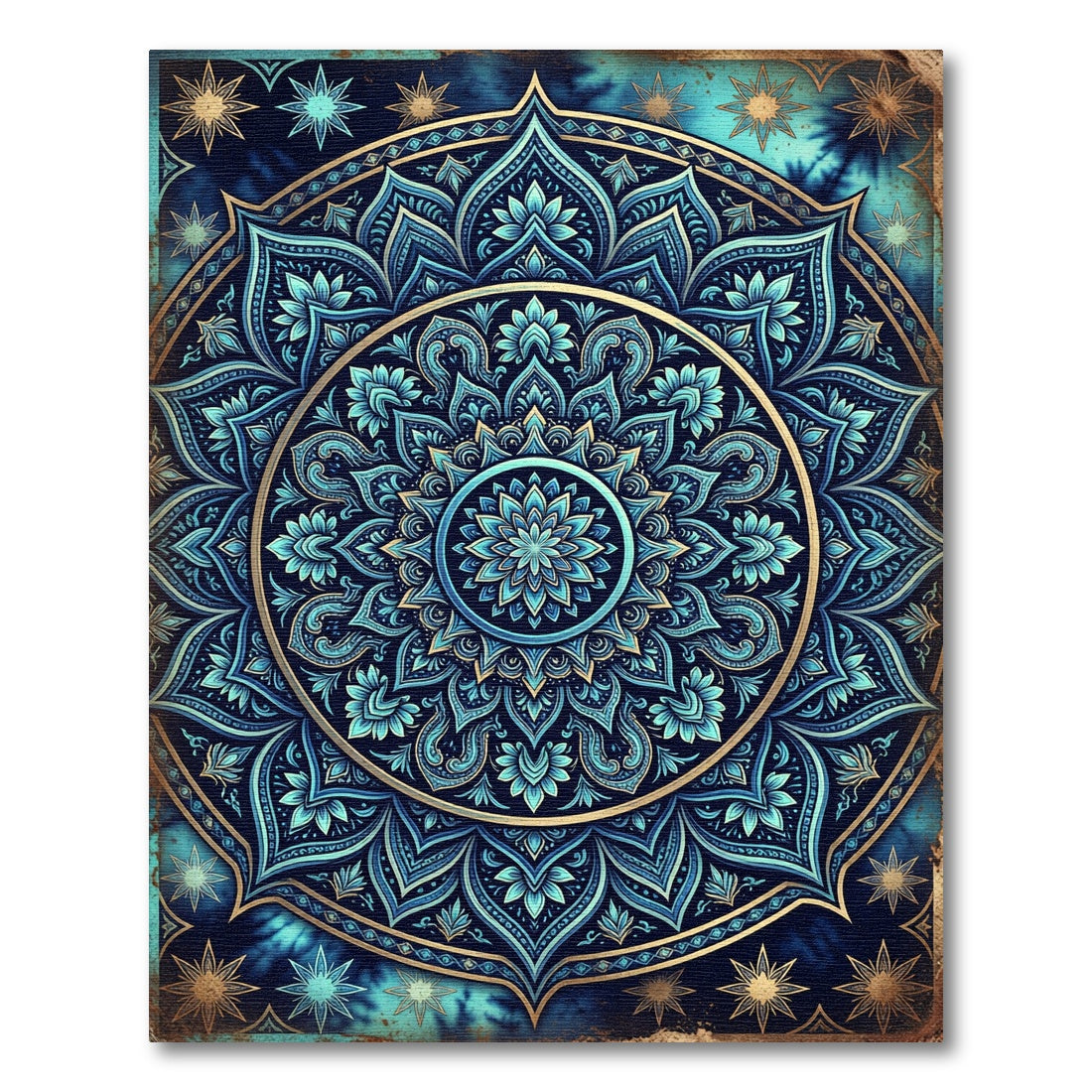 Deep Blue Golden Mandala Floral Rug