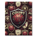 Vintage Maroon Basketball Shield Emblem Rug