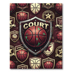 Vintage Maroon Basketball Shield Emblem Rug