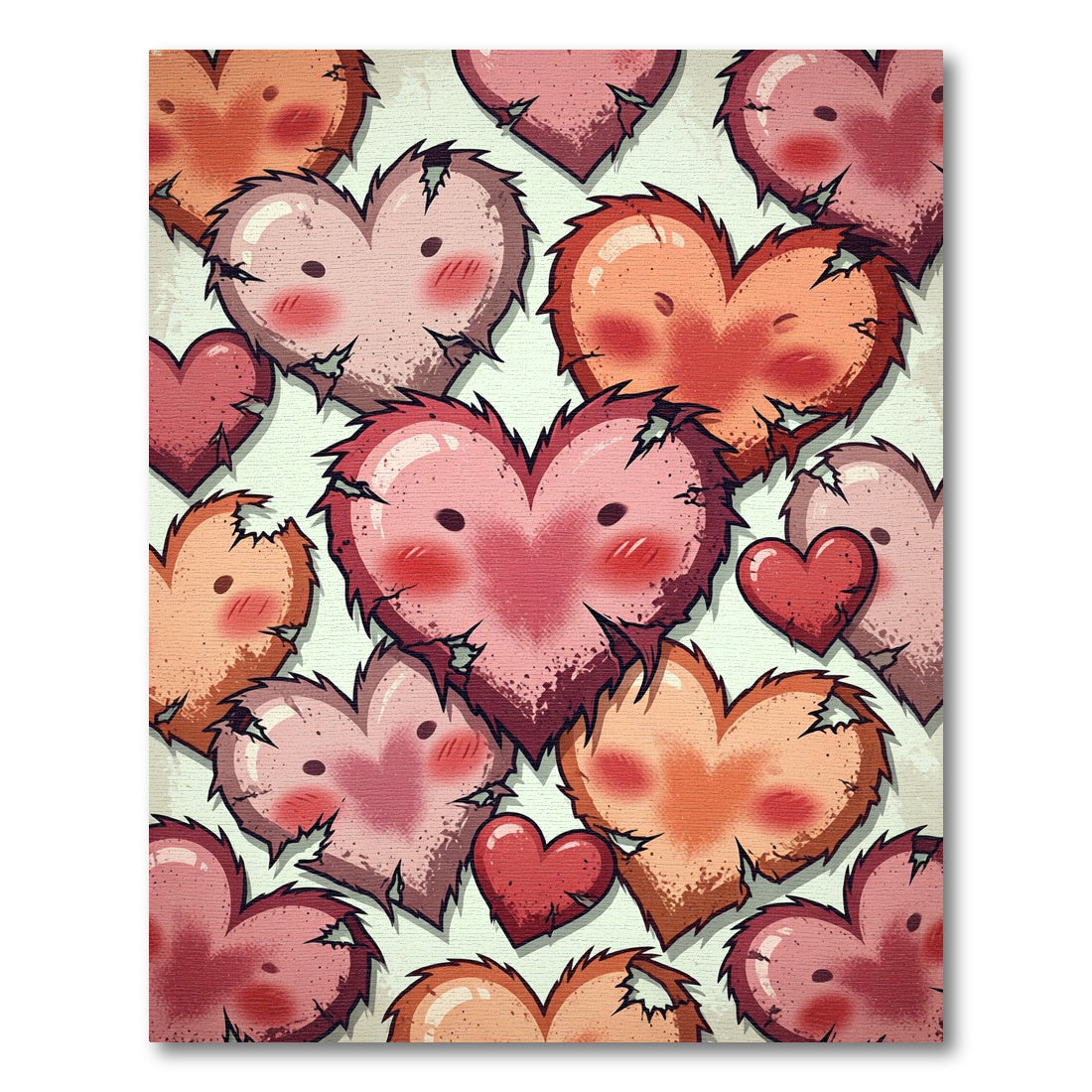 Whimsical Blushing Heart Collage Rug