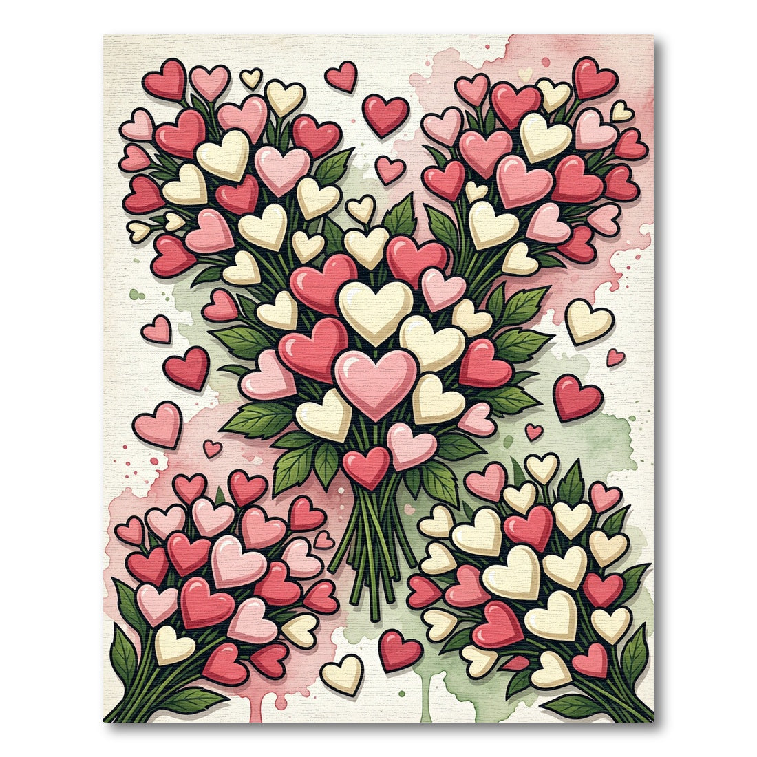 Romantic Pink and White Heart Bouquet Rug