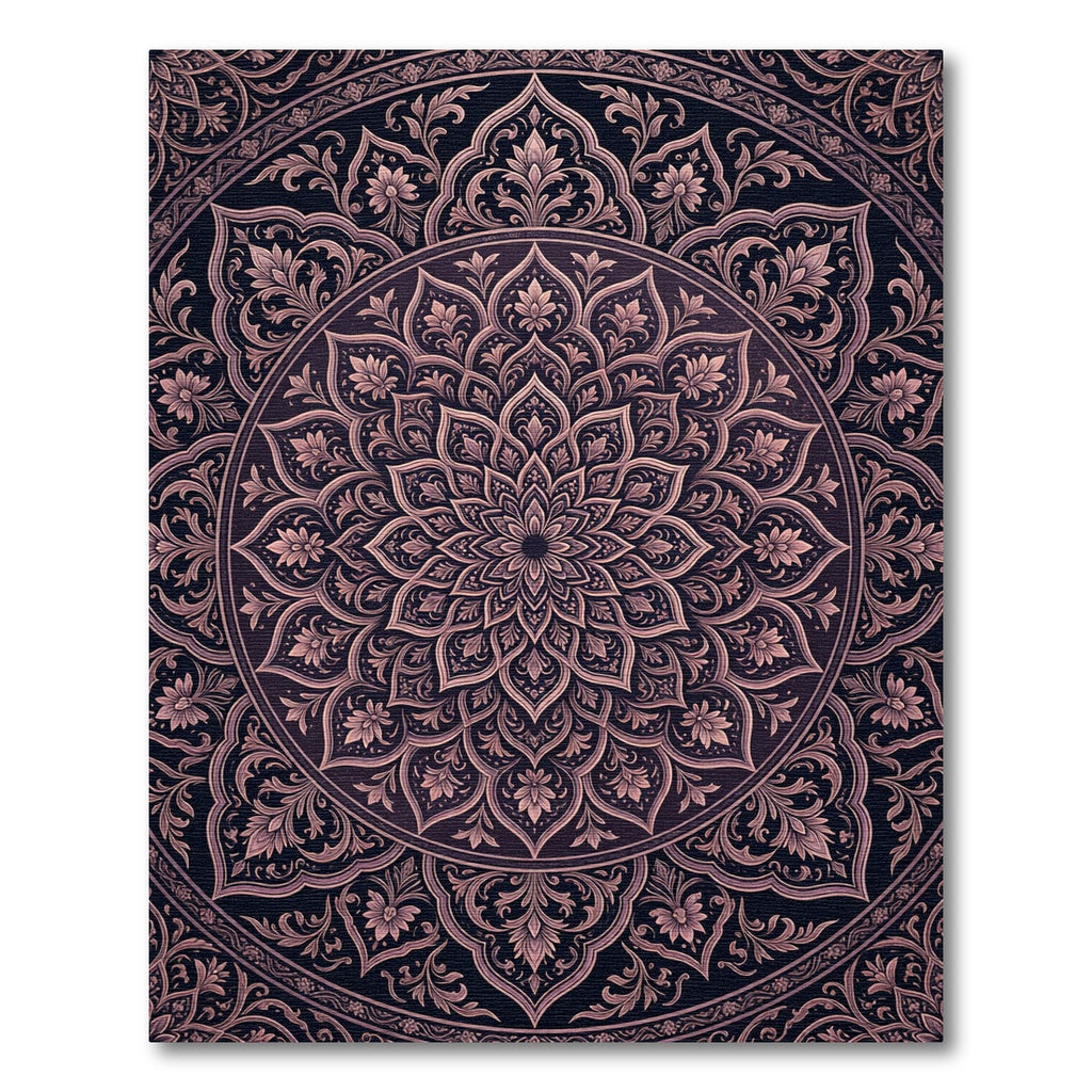 Dark Rose Floral Mandala Circular Medallion Rug