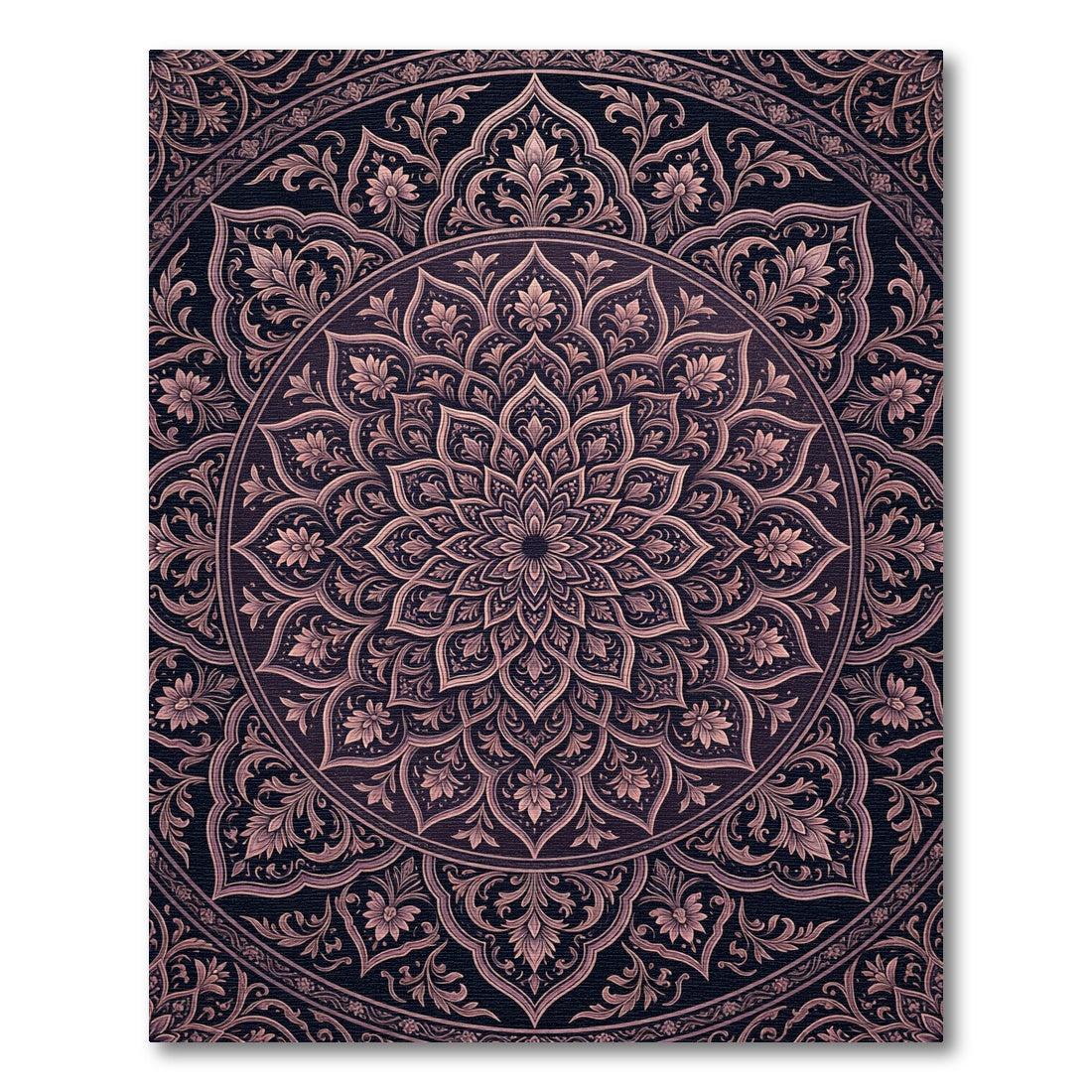 Dark Rose Floral Mandala Circular Medallion Rug