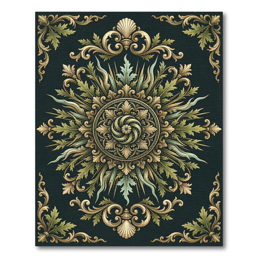 Ornate Golden Sage Filigree Medallion Rug