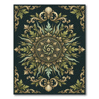 Ornate Golden Sage Filigree Medallion Rug