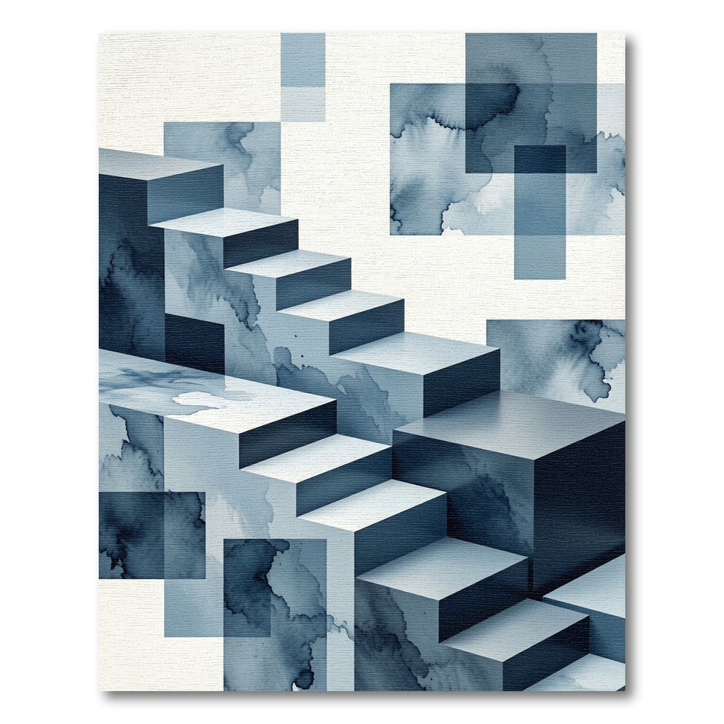 Indigo Abstract Geometric Staircase Composition Rug