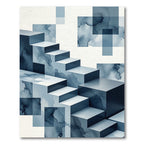 Indigo Abstract Geometric Staircase Composition Rug