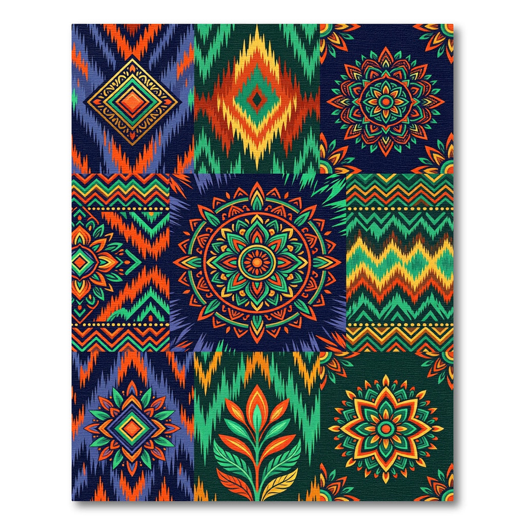 Vibrant Tribal Diamond Mandala Collage Rug