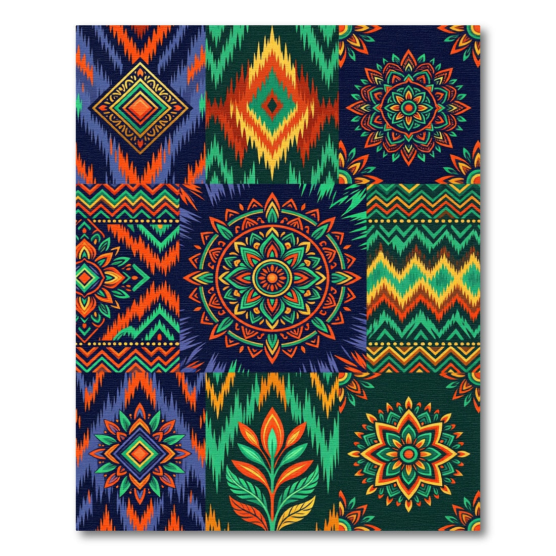 Vibrant Tribal Diamond Mandala Collage Rug