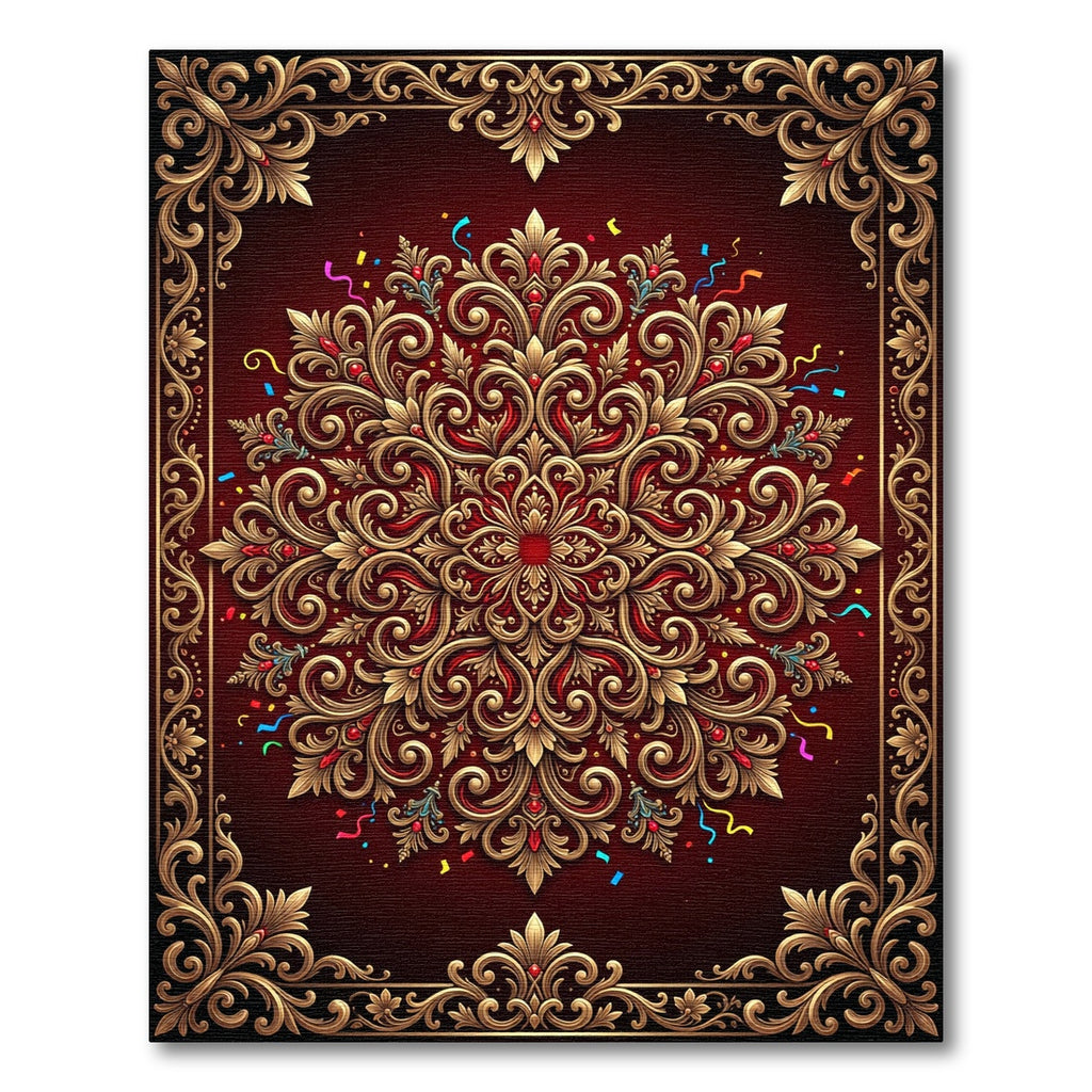 Crimson Gold Floral Medallion Ornament Rug