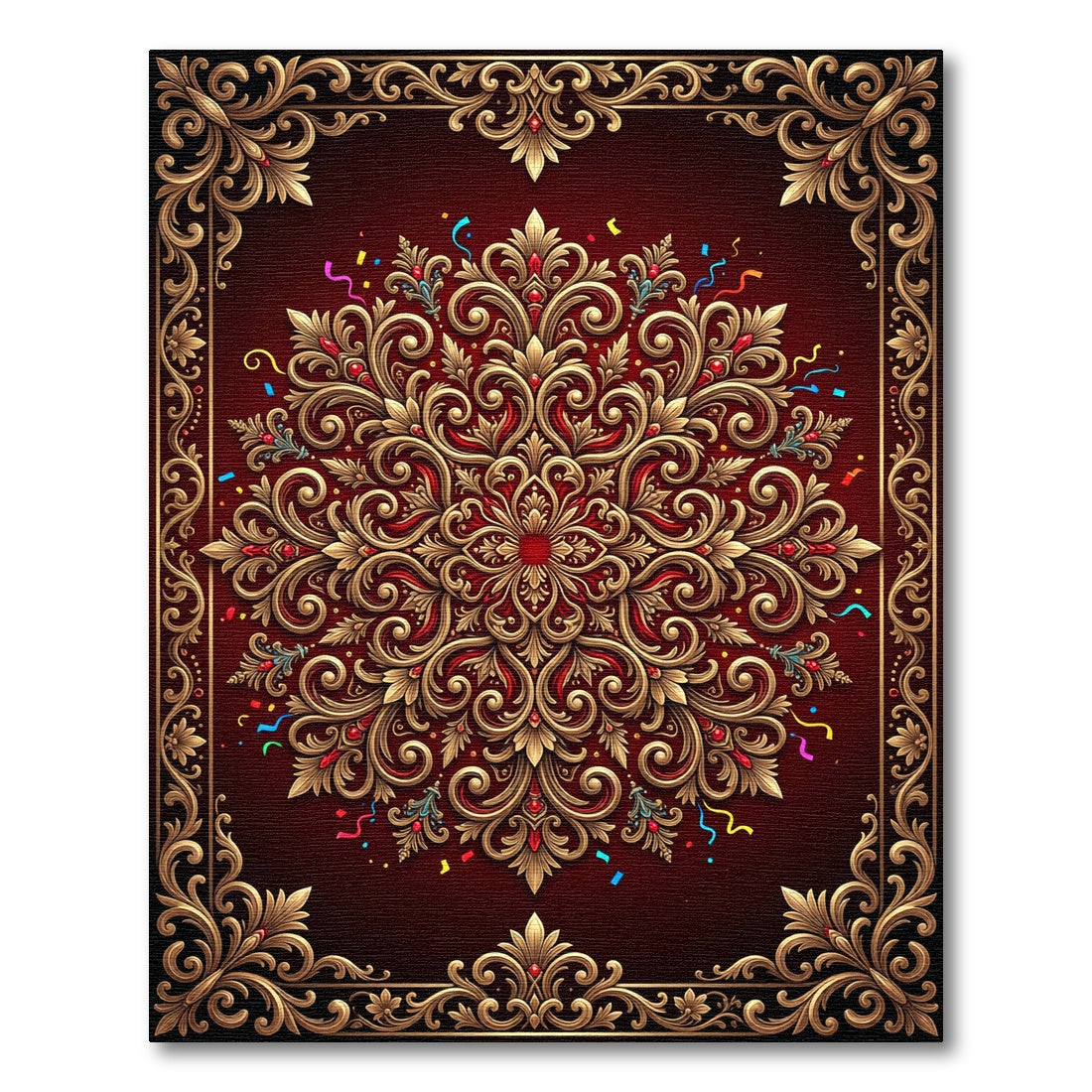 Crimson Gold Floral Medallion Ornament Rug