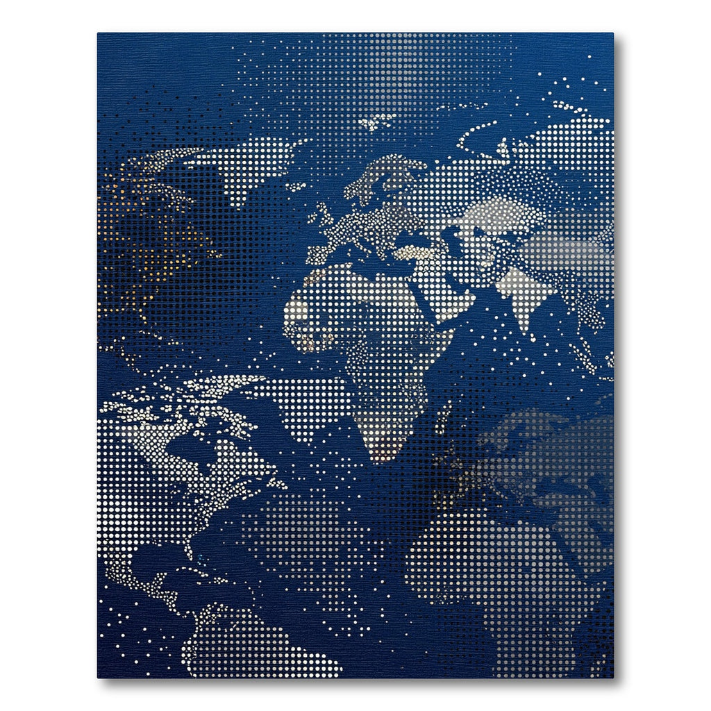 Dotted World Map Navy Blue Tapestry Rug