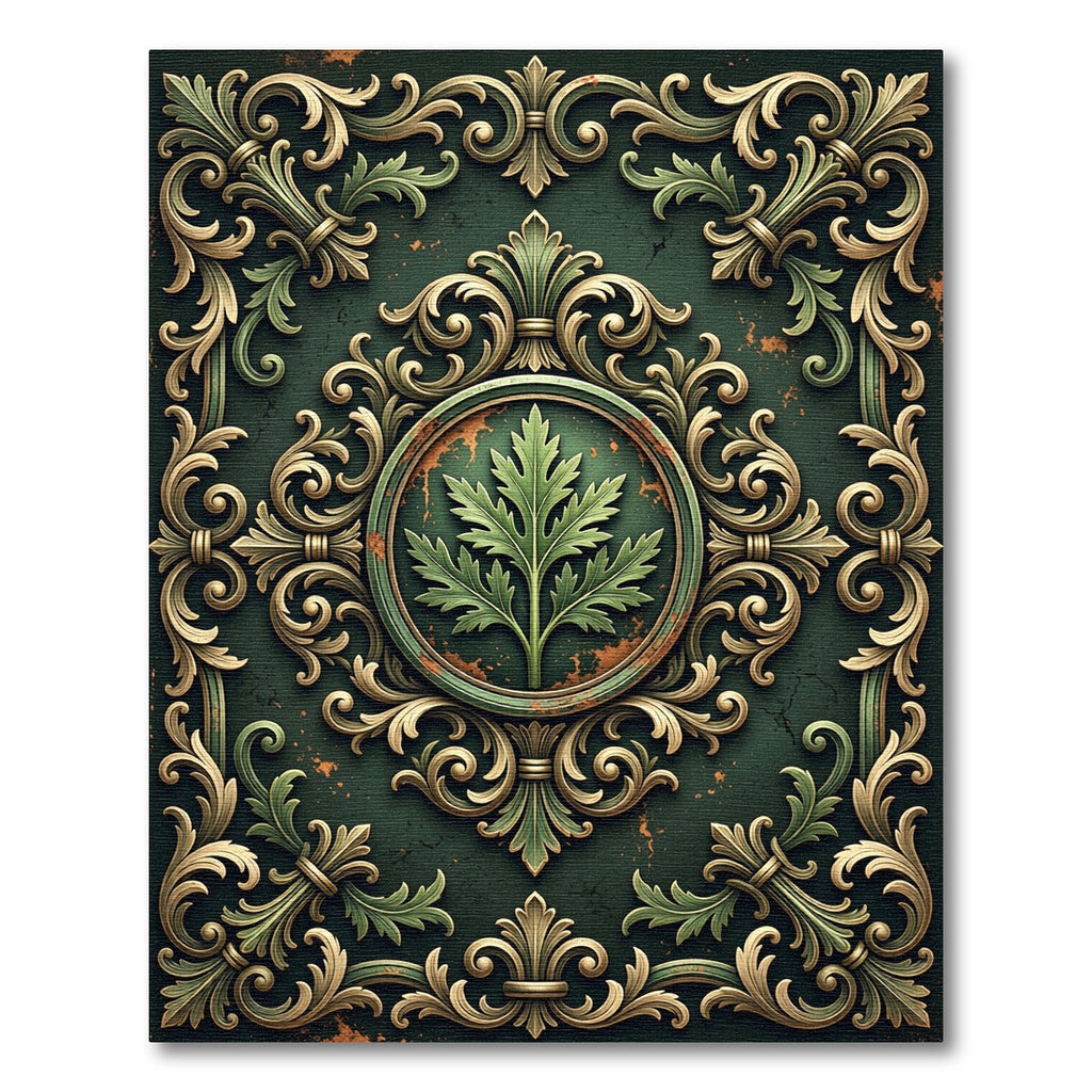 Ornate Emerald Leaf Filigree Medallion Rug