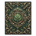 Ornate Emerald Leaf Filigree Medallion Rug