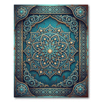 Aquamarine Golden Floral Mandala Medallion Rug