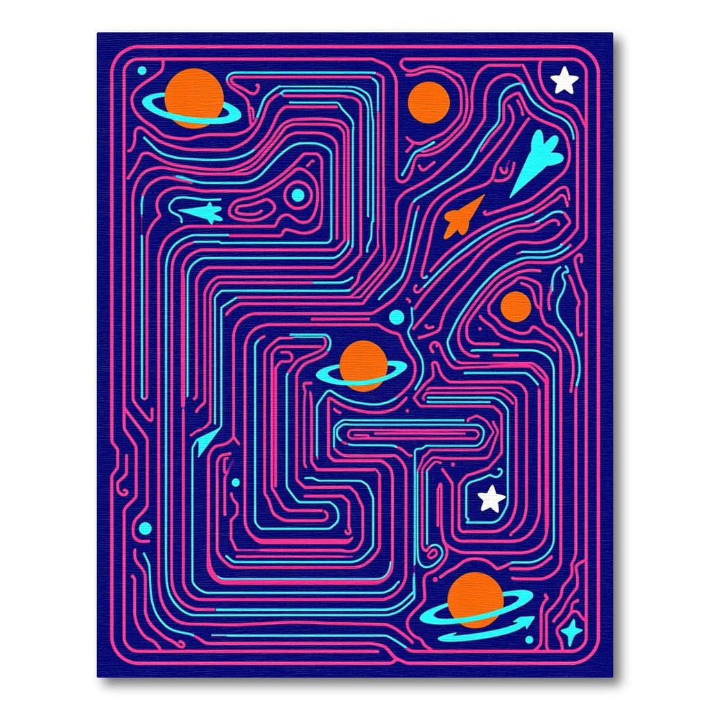 Cosmic Maze Playful Circuit Stars Rug