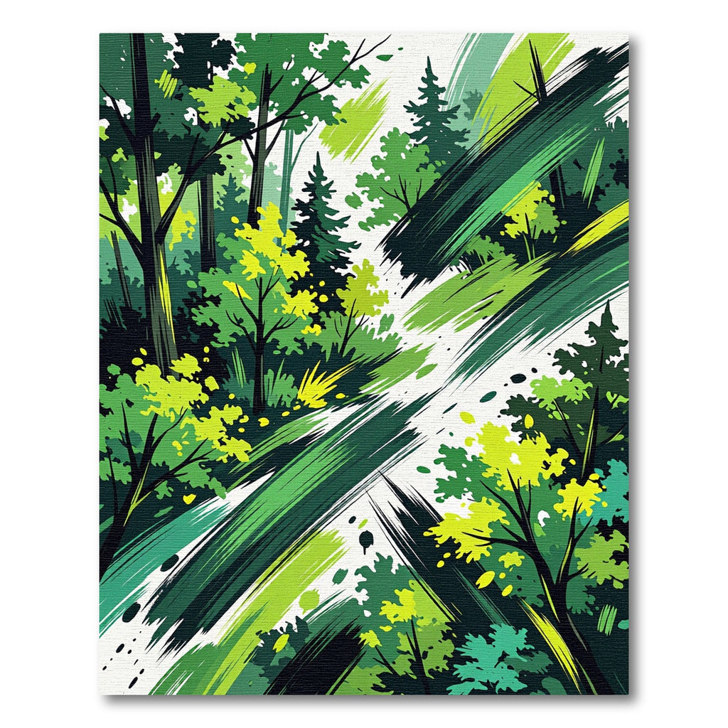 Vibrant Abstract Emerald Forest Brushstrokes Rug