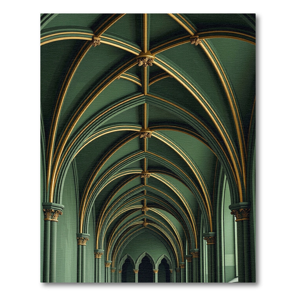 Emerald Gothic Vaulted Arch Geometry Rug