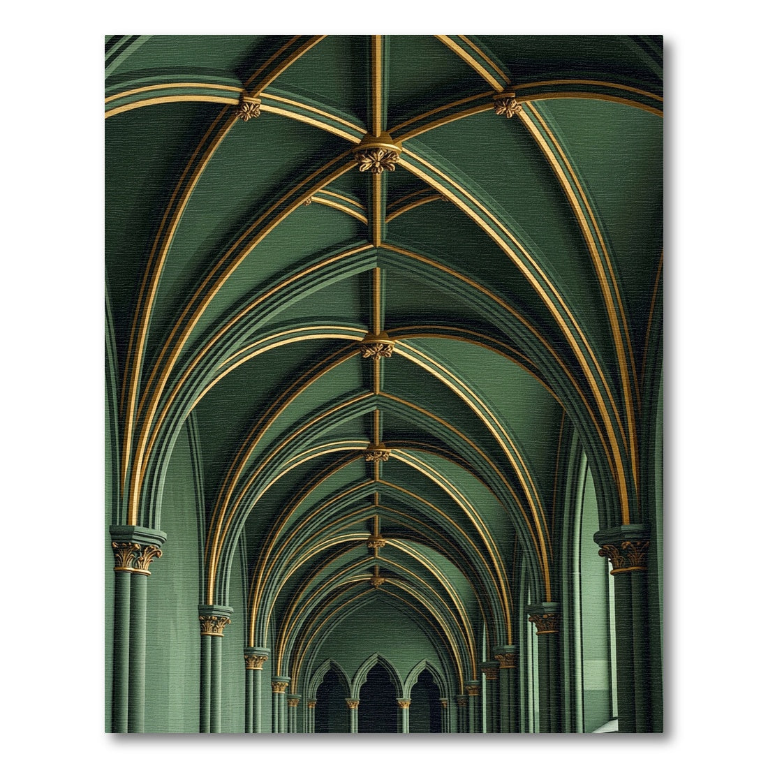 Emerald Gothic Vaulted Arch Geometry Rug