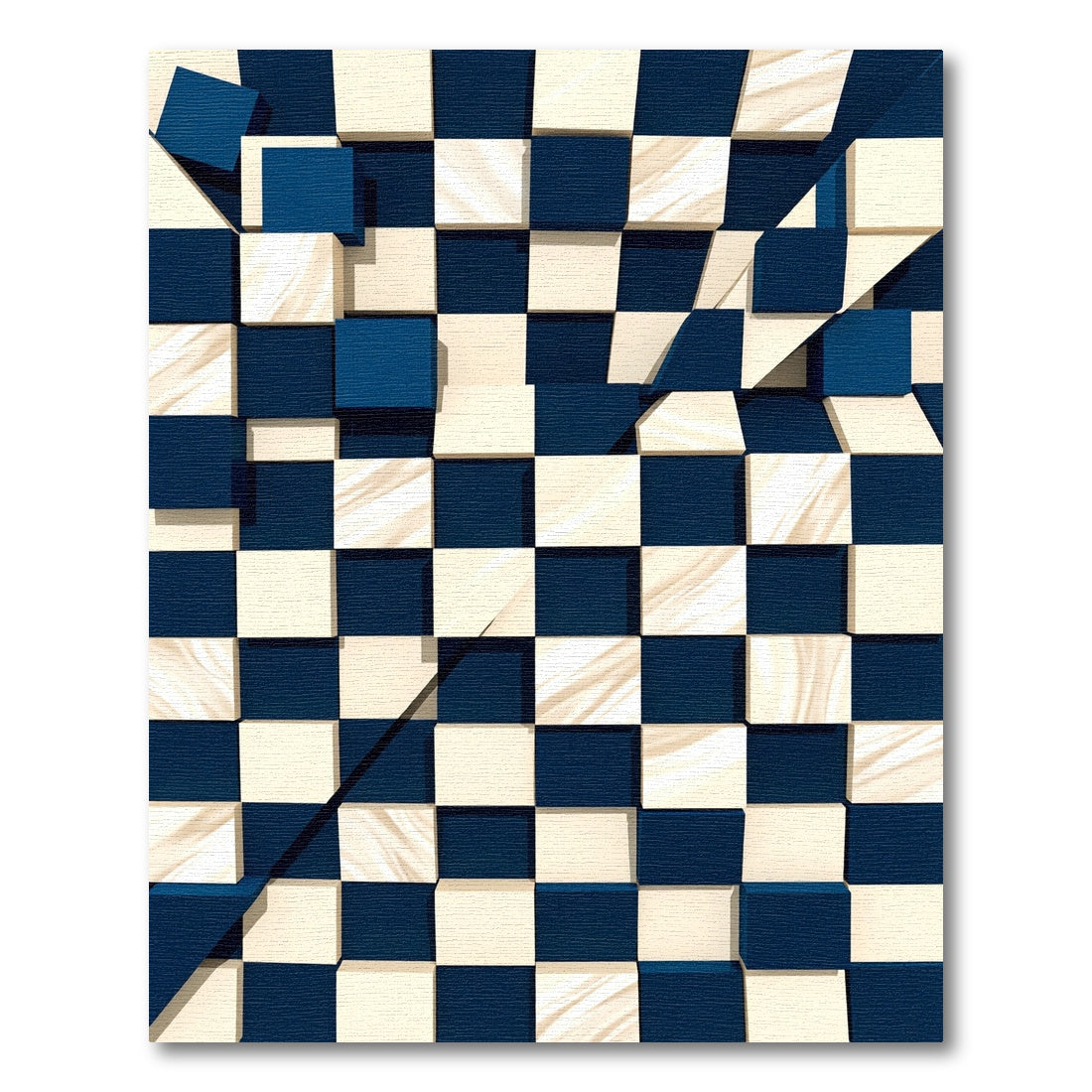 Deep Blue White Checkerboard Illusion Rug