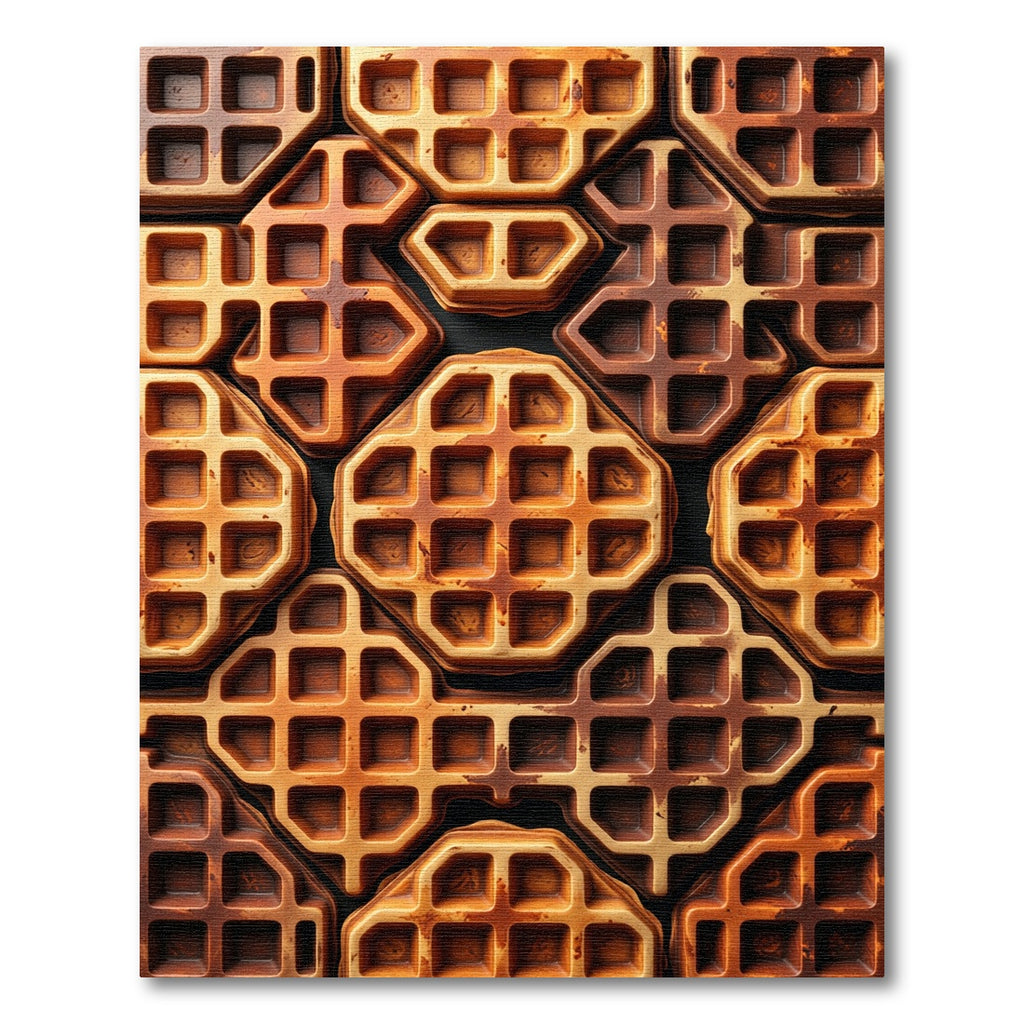 Golden Brown Geometric Waffle Grid Rug