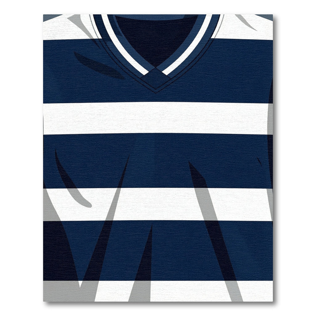 Navy and White Striped V-Neck Rug