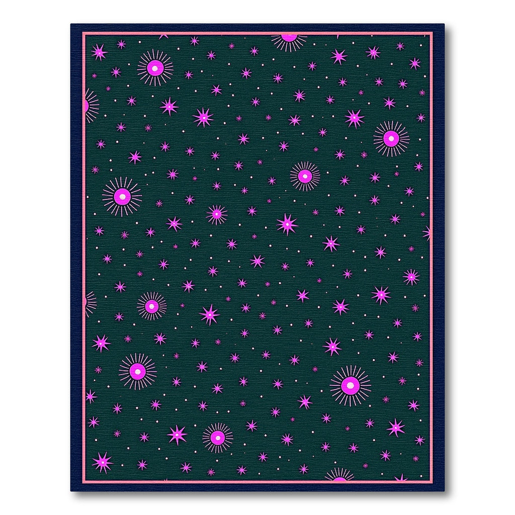 Dark Teal Magenta Starburst Field Rug