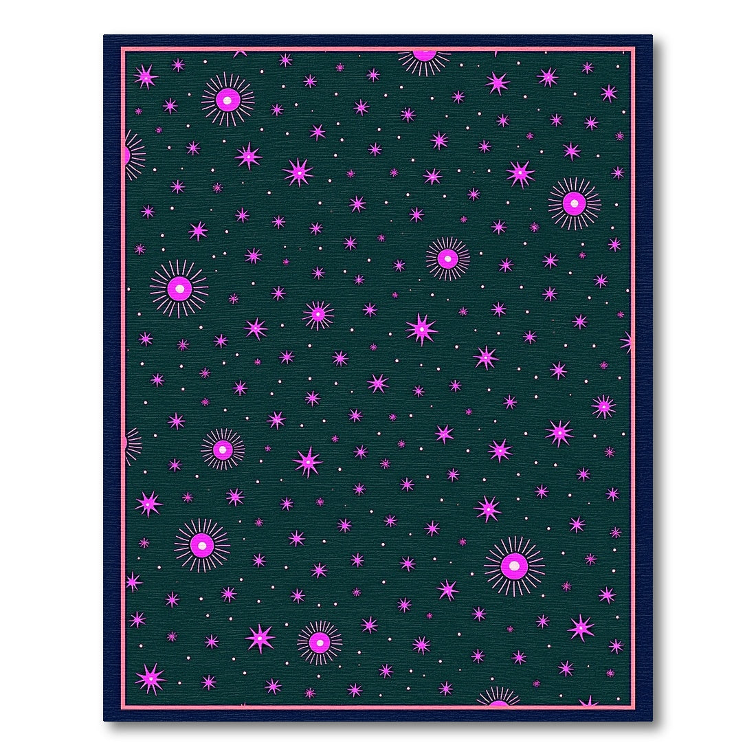 Dark Teal Magenta Starburst Field Rug