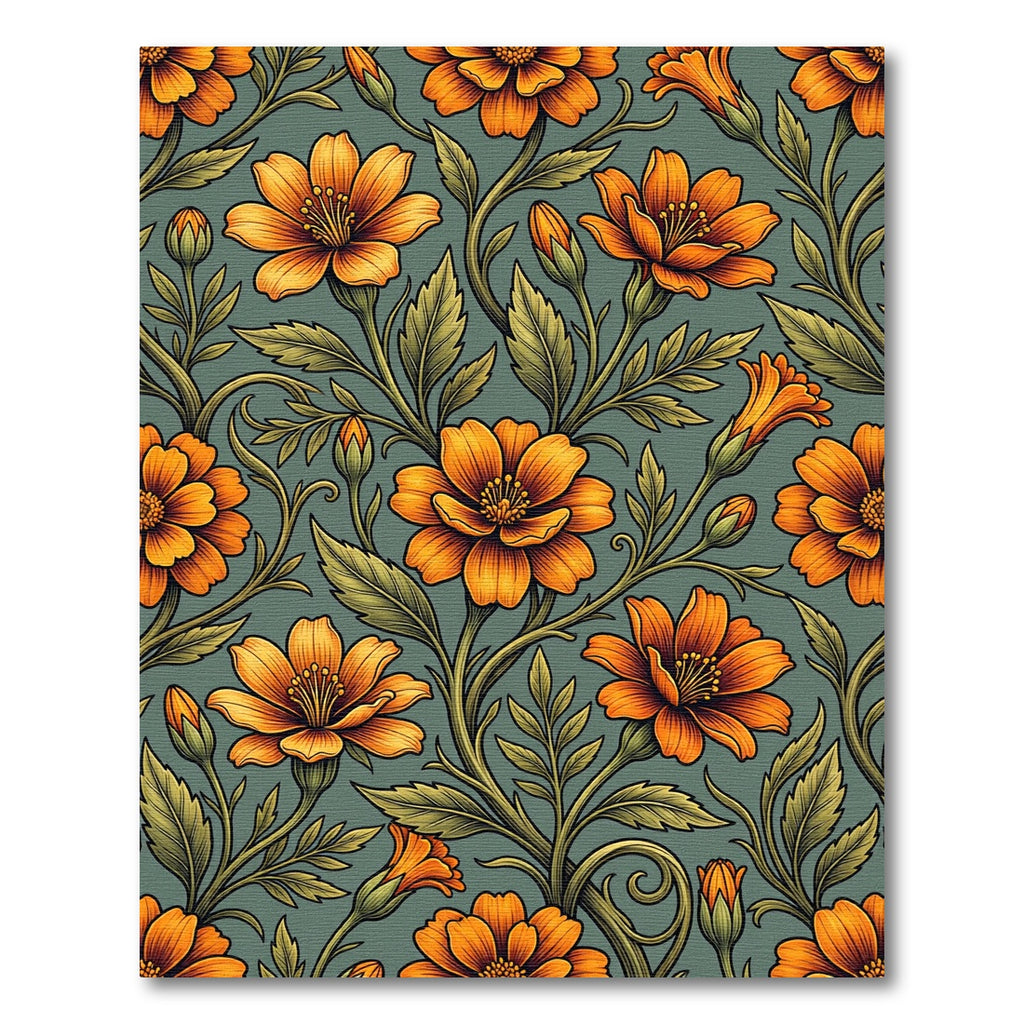 Vibrant Orange Floral Vine Rug