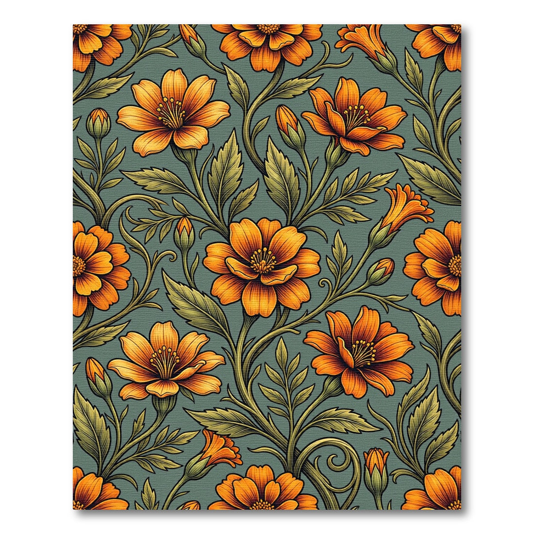 Vibrant Orange Floral Vine Rug