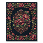 Elegant Crimson Peony Medallion Border Rug
