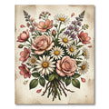 Blush Rose and Daisy Bouquet Illustration Rug